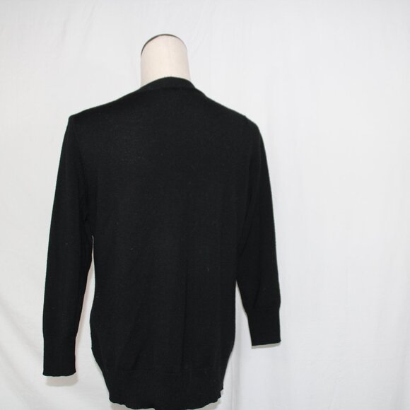 TALBOTS Women's V-Neck Large Black Argyle Preppy Academic Merino Wool Sweater - Picture 8 of 9